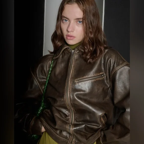 Reformation veda marco oversized leather bomber jacket